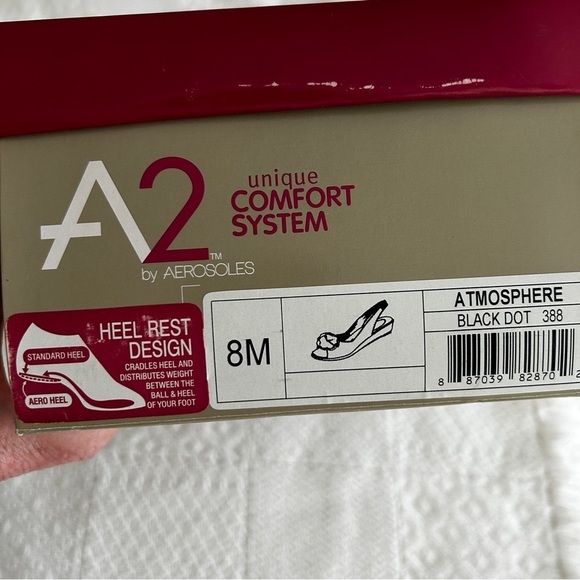 A2 Aerosoles Shoe Slingback Black White Dot Flower Low Wedge Fabric Comfort sz 8 - Picture 14 of 14